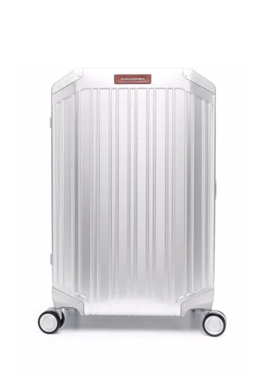 Piquadro Metallic Ribbed Hard-shell Trolley In Gray