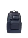 Piquadro Multi-pocket Leather Backpack In Blue