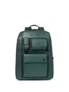 Piquadro Multi-pocket Leather Backpack In Green