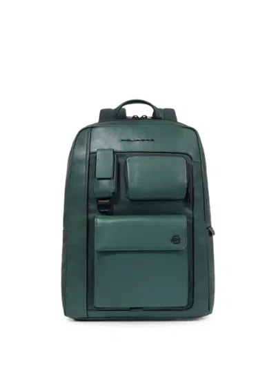 Piquadro Multi-pocket Leather Backpack In Green