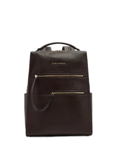 Piquadro Patricia Grained Leather Backpack In Brown