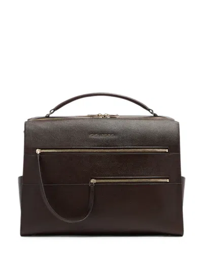 Piquadro Patricia Grained Leather Laptop Bag In Brown