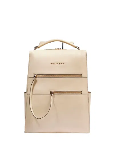 Piquadro Patricia Zip Leather Backpack In Neutral