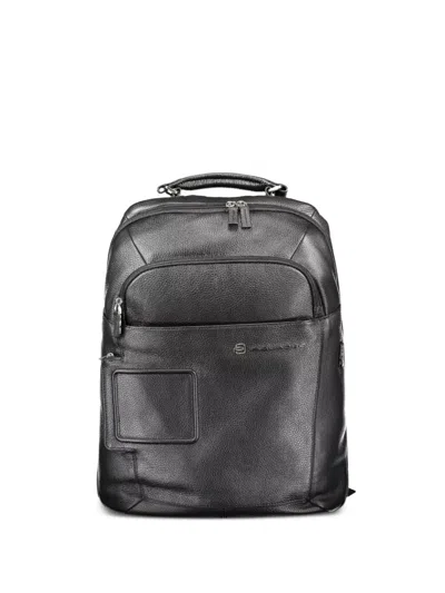 Piquadro Pebbled Leather Backpack In Black