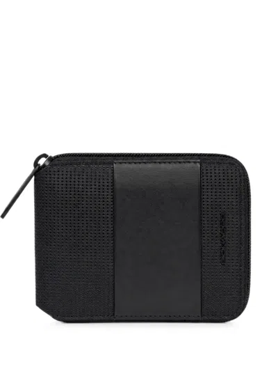 Piquadro Perforated Panelled Wallet In Black