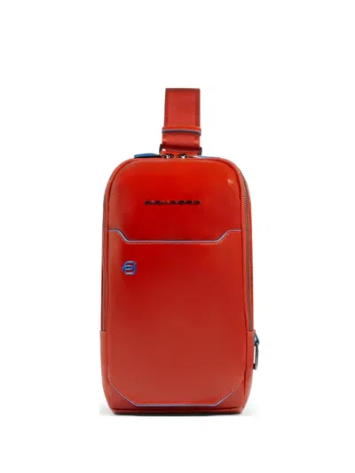 Piquadro Personalizable Leather Crossbody Bag In Orange