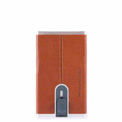 Piquadro , , Leather, Card Holder, Square Sliding System, Arancio, Unisex Gwlp3 In Orange
