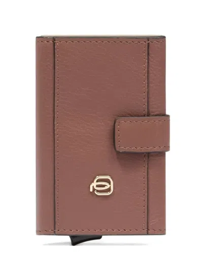 Piquadro Pop-up Leather Card Holder In Pink