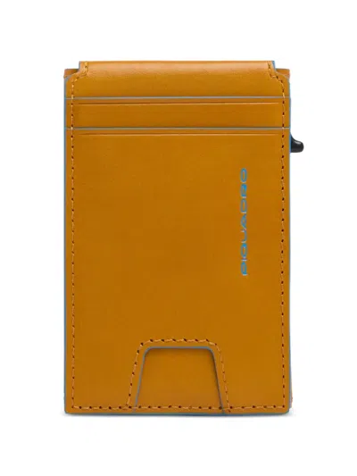 Piquadro Pop-up Leather Card Holder In Yellow