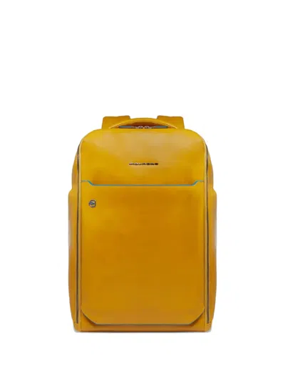 Piquadro Quilted Leather Backpack In Yellow