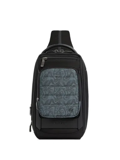 Piquadro Quilted Swirl-print Backpack In Black