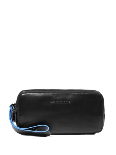 Piquadro Removable Dividers Leather Clutch Bag In Black