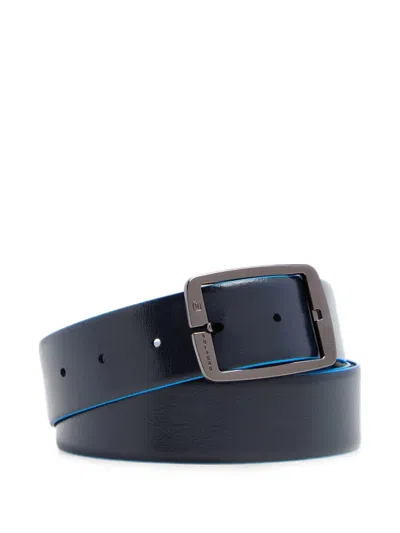 Piquadro Reversible Leather Belt In Blue