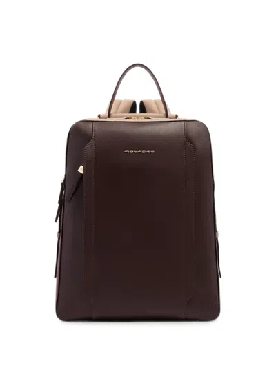 Piquadro Rfid-blocking Leather Laptop Backpack In Brown