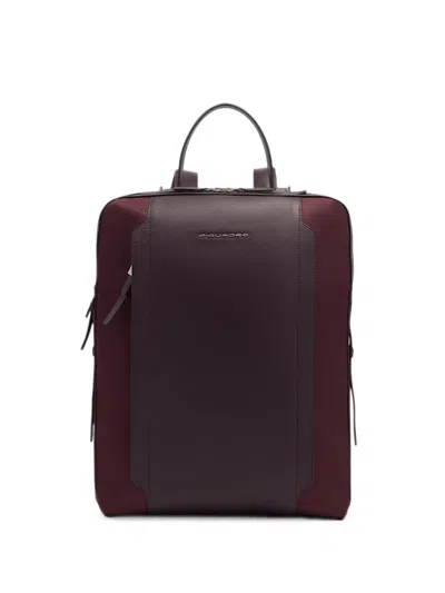 Piquadro Rfid-shielded Leather-panelled Backpack In Burgundy