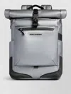Piquadro Roll Top Fabric Backpack Adjustable Straps In Silver