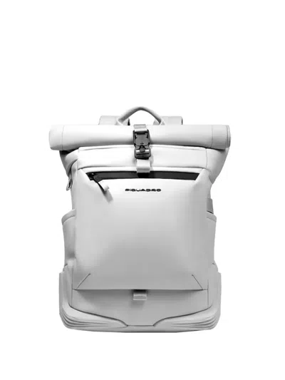 Piquadro Roll-top Water-resistant Backpack In White