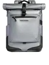 Piquadro Roll Top Fabric Backpack Adjustable Straps In Silver