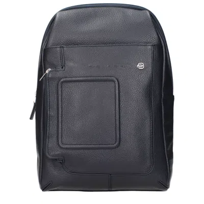 Piquadro Men's Blue Leather Shoulder Bags In Black