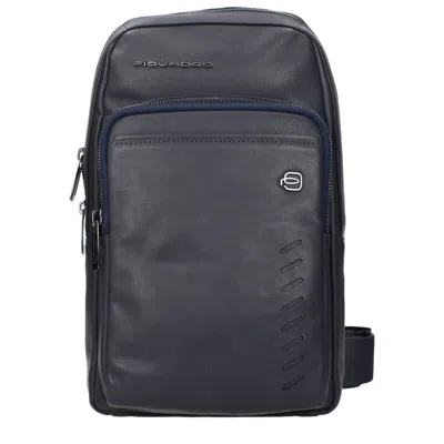 Piquadro Men's Blue Leather Shoulder Bags In Black