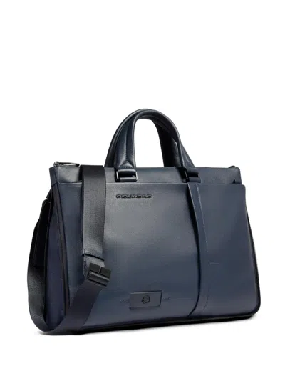 Piquadro Shock-absorbing Leather Laptop Bag In Blue
