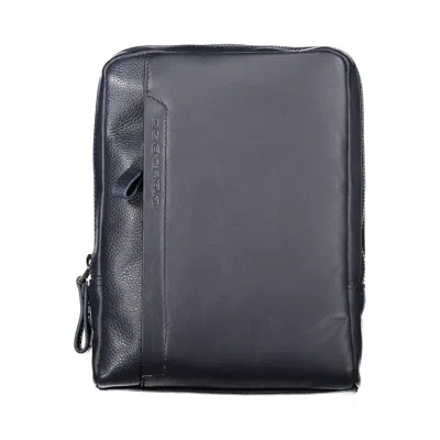 Piquadro Sleek Blue Leather Shoulder Bag With Contrast Detail In Black