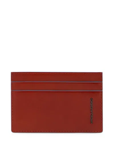 Piquadro Slim Calf Leather Card Holder In Red