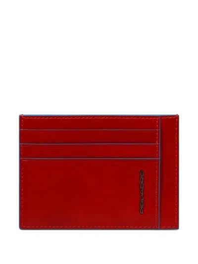Piquadro Slim Leather Cardholder In Blue