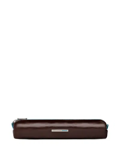 Piquadro Small Leather Pencil Case In Brown