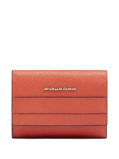 Piquadro Small Leather Trifold Wallet In Orange
