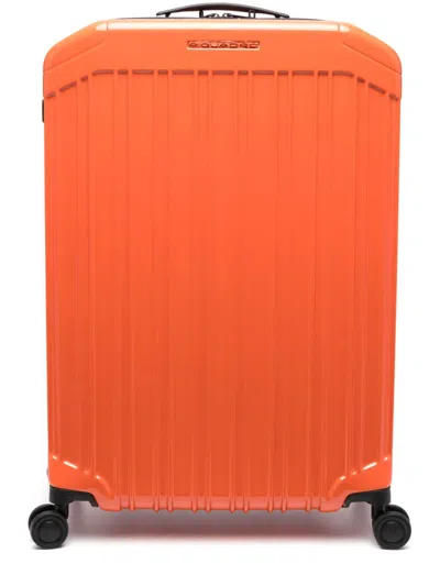 Piquadro Spinner Zipped Luggage Bag In Orange