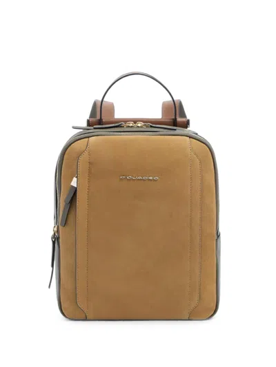 Piquadro Suede Leather Backpack In Brown