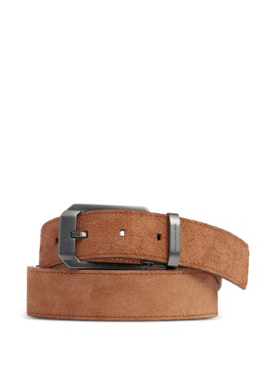 Piquadro Suede Leather Belt In Brown