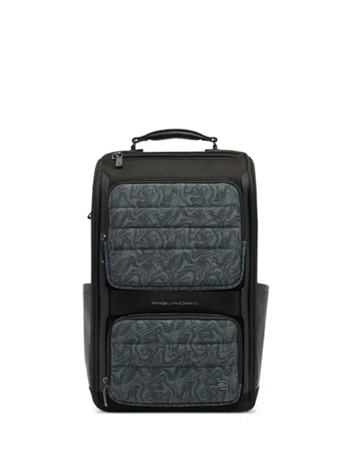 Piquadro Swirl-print Quilted Backpack In Black