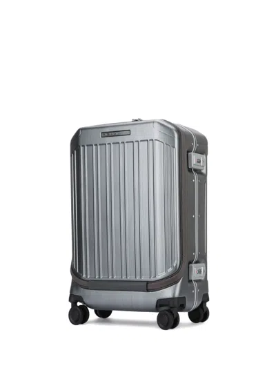 Piquadro Telescopic Handle Ribbed Trolley In Gray