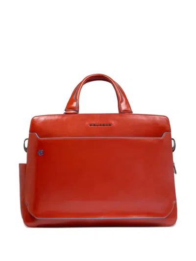 Piquadro Top-handle Leather Laptop Bag In Orange