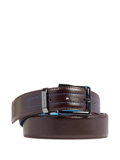 Piquadro Topstitched Leather Belt In Brown