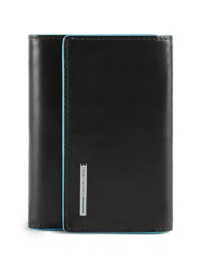 Piquadro Trifold Leather Wallet In Black