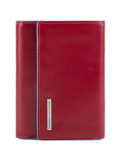 Piquadro Trifold Leather Wallet In Red