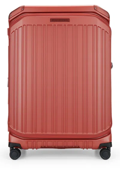 Piquadro Medium Front-opening 4-wheel Trolley In Cuo