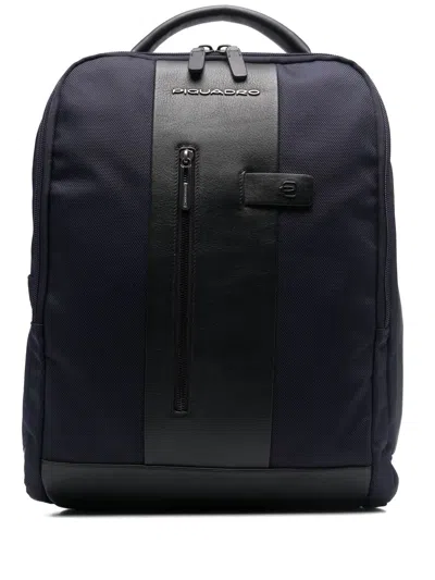 Piquadro Two-tone Logo-patch Backpack In Blau