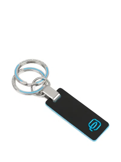 Piquadro Two-ring Leather Keyring In Black