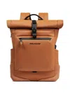Piquadro Roll Top Fabric Backpack Adjustable Straps In Brown
