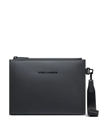 Piquadro Water-resistant Rubberized Clutch Bag In 黑色