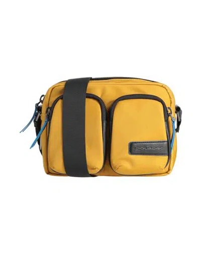 Piquadro Woman Cross-body Bag Marigold Size - Cow Leather, Nylon, Eva (ethylene - Vinyl - Acetate) In Yellow
