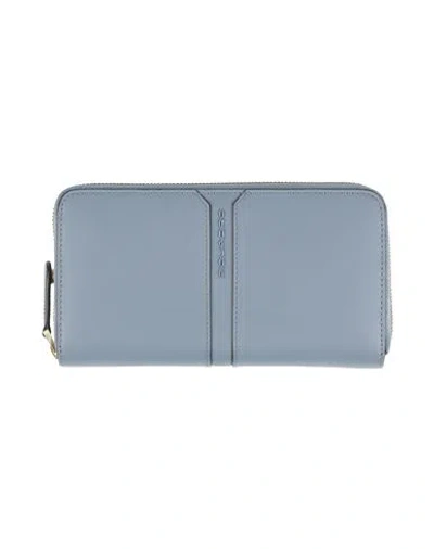 Piquadro Woman Wallet Slate Blue Size - Leather In Blue