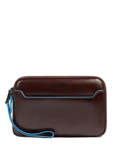 Piquadro Wrist-strap Leather Clutch In Brown