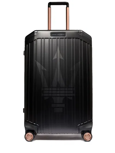 Piquadro X Maseratti Printed Suitcase In Black