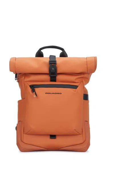 Piquadro Zaino Roll-top In Tessuto In Orange