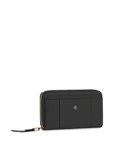 Piquadro Zip Around Leather Wallet In Black